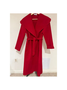 Red Wool Blend Belted Wrap Coat, Size M